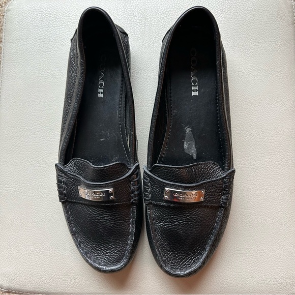 Coach Black Pebbled Leather Slip-on Loafers with Silver Detail Size 10 - Picture 1 of 11